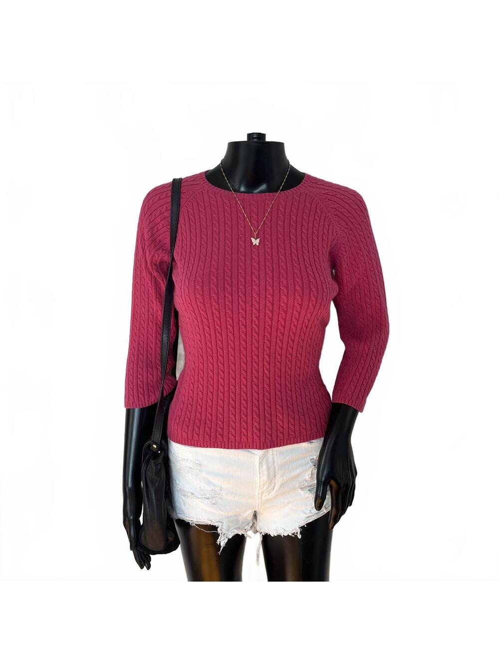 L.L.Bean Pink Cable Knit Sweater Womens XS